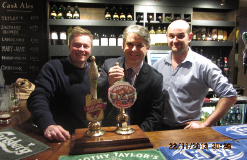 Philip (in the middle) at the Opening of Red Lion pub in Burley in Wharfedale